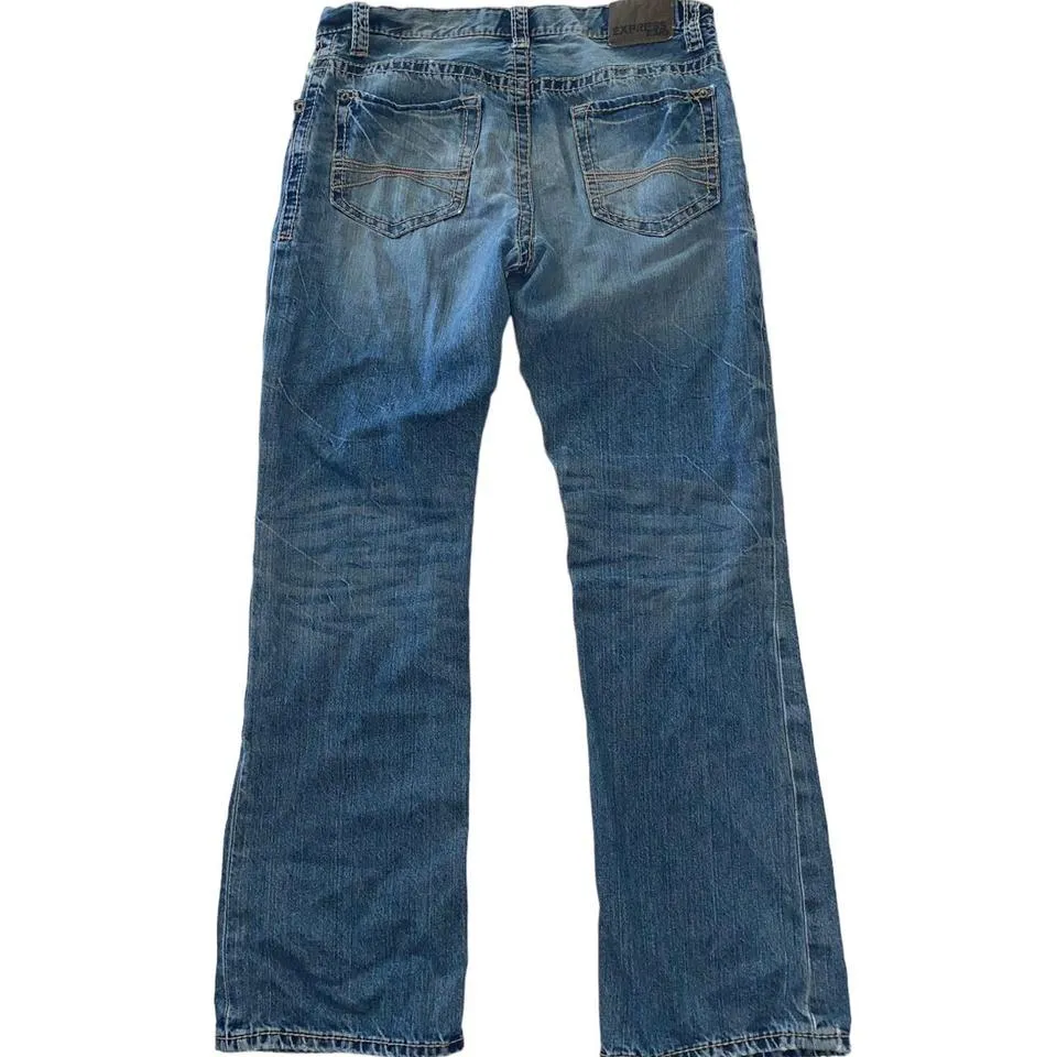 Express Men's Blue and Tan Jeans