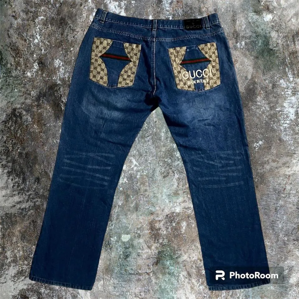 Gucci Men's Blue and Red Jeans