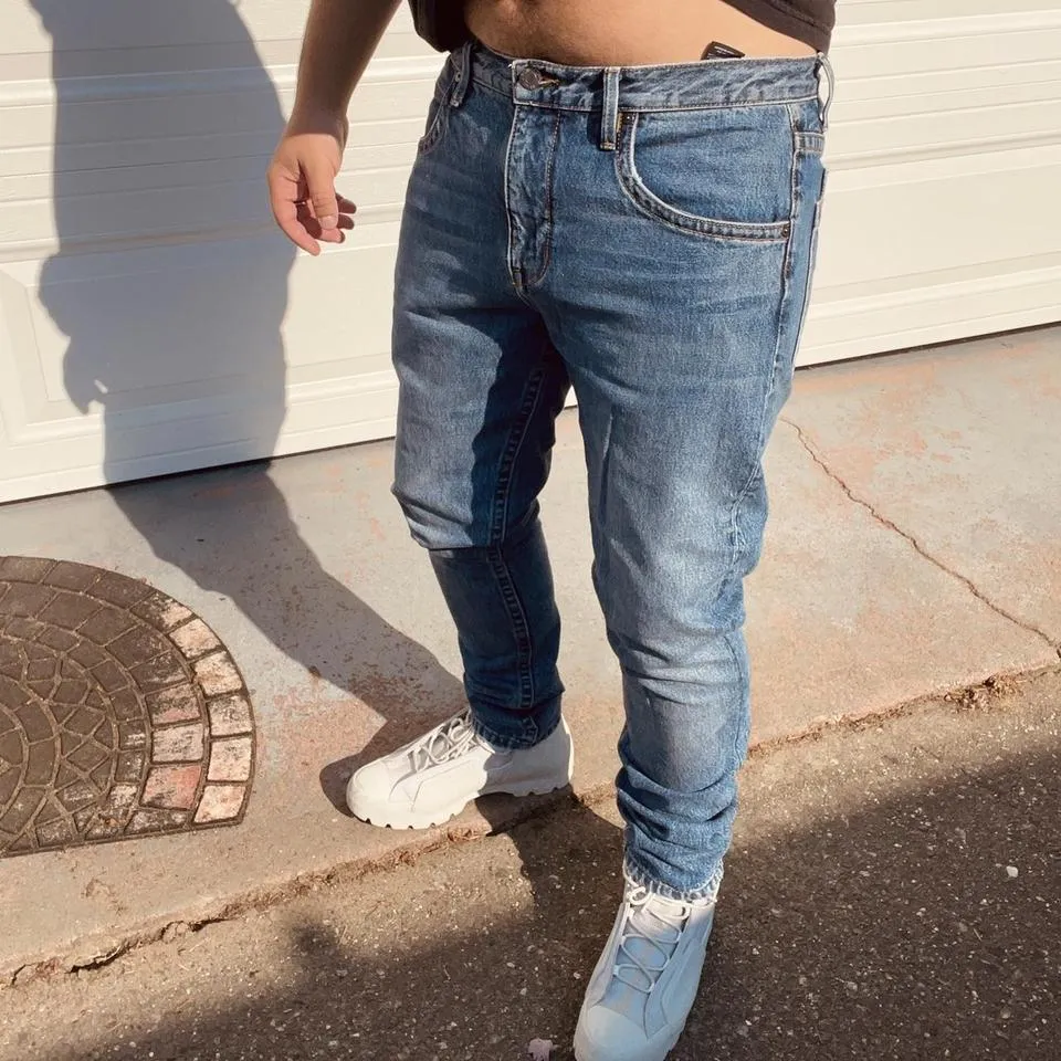 Helmut Lang Men's Grey and Blue Jeans