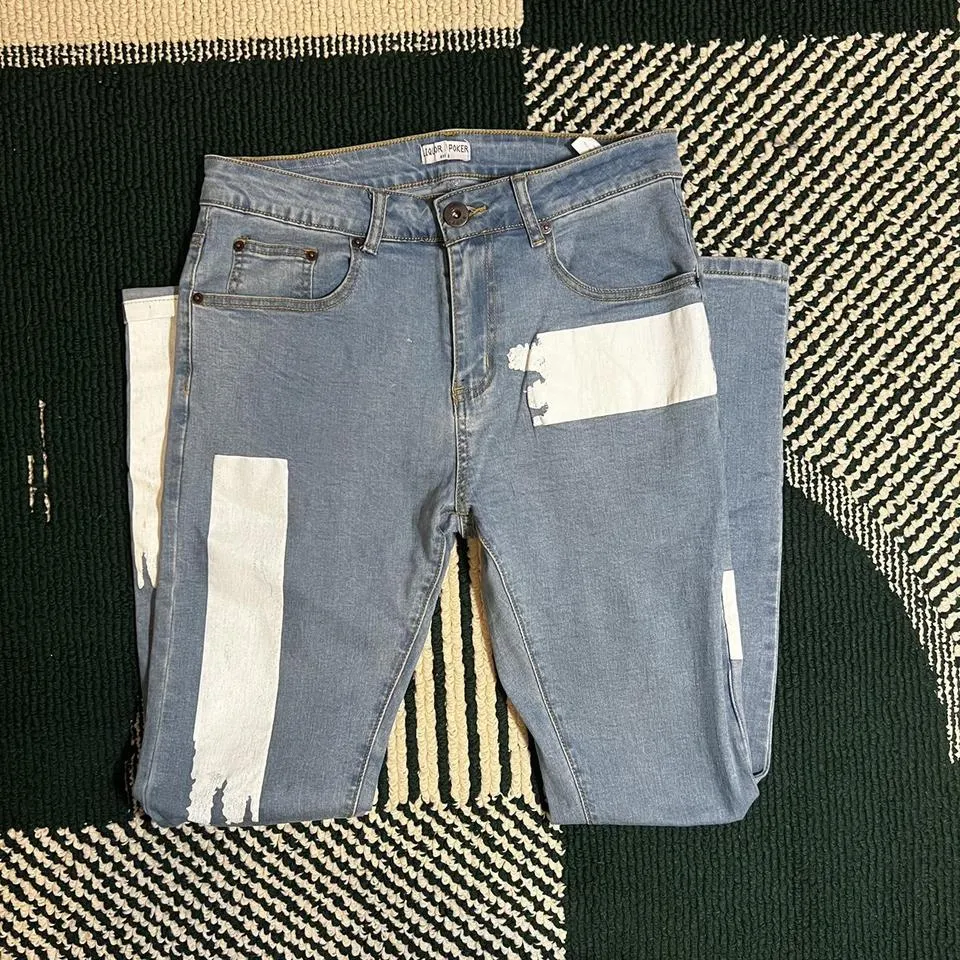 Liquor N Poker Men's Blue and White Jeans