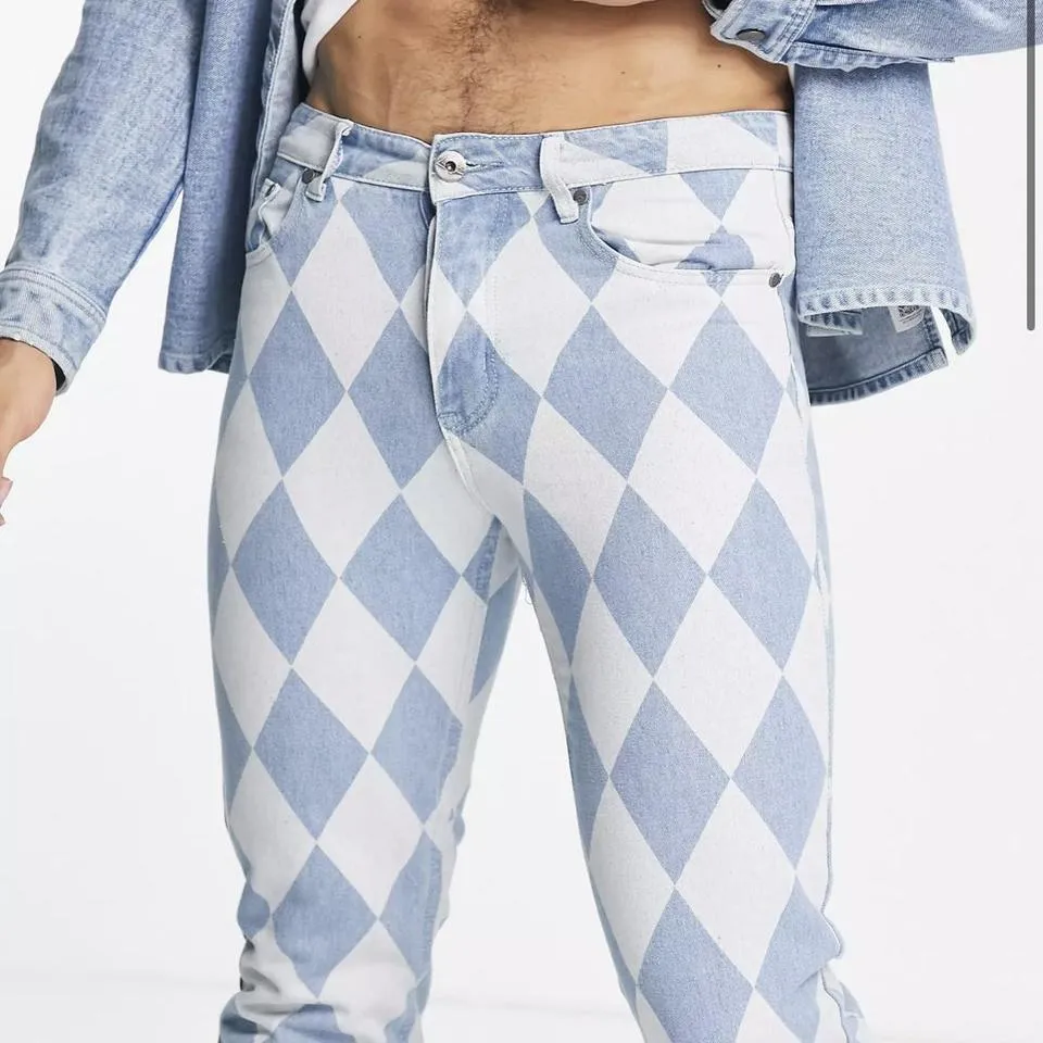 Liquor N Poker Men's Blue and White Jeans