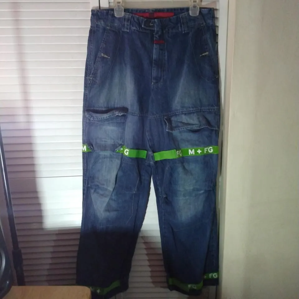 Marithé + François Girbaud Men's Blue and Green Jeans