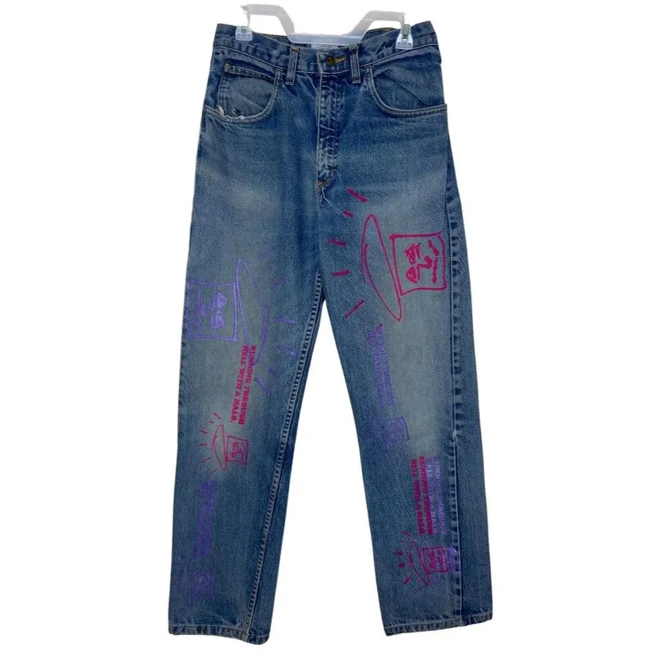 Men's Blue and Pink Jeans