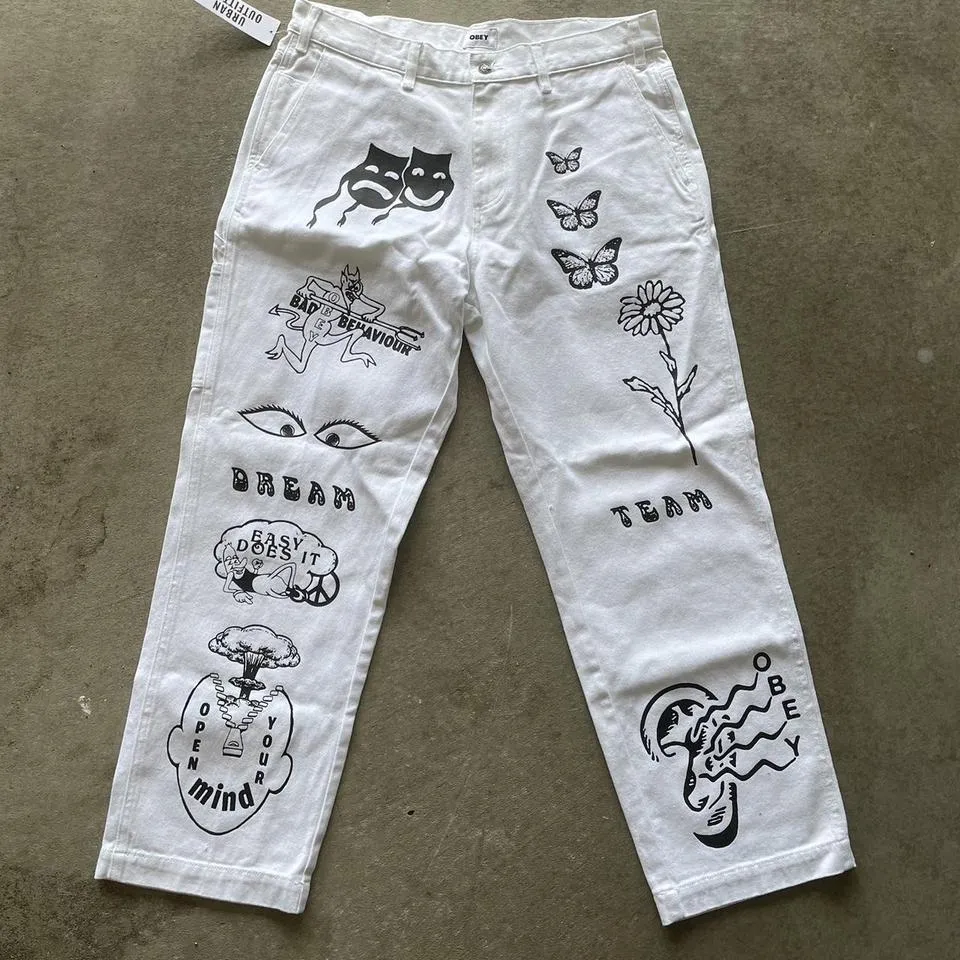 Obey Men's White and Black Jeans
