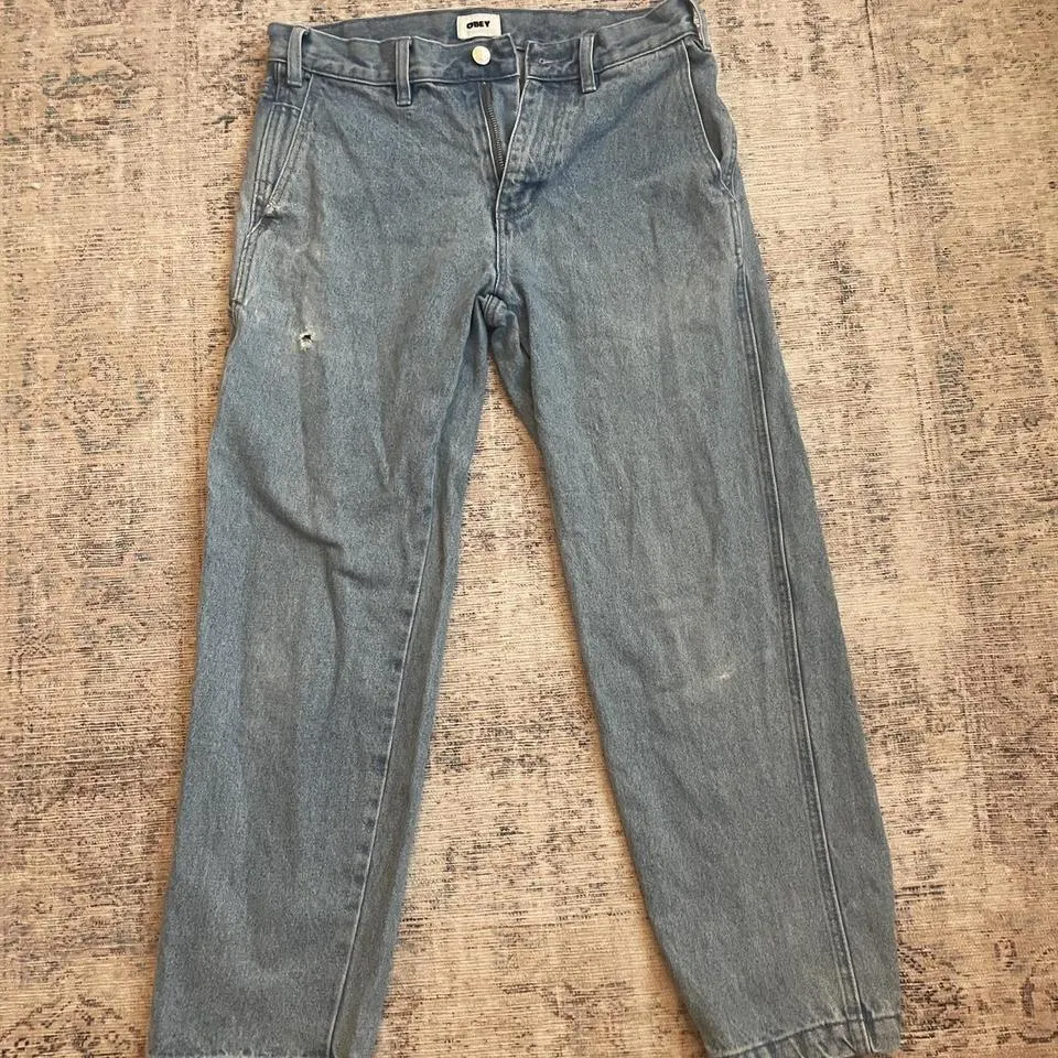Obey Men's White and Blue Jeans