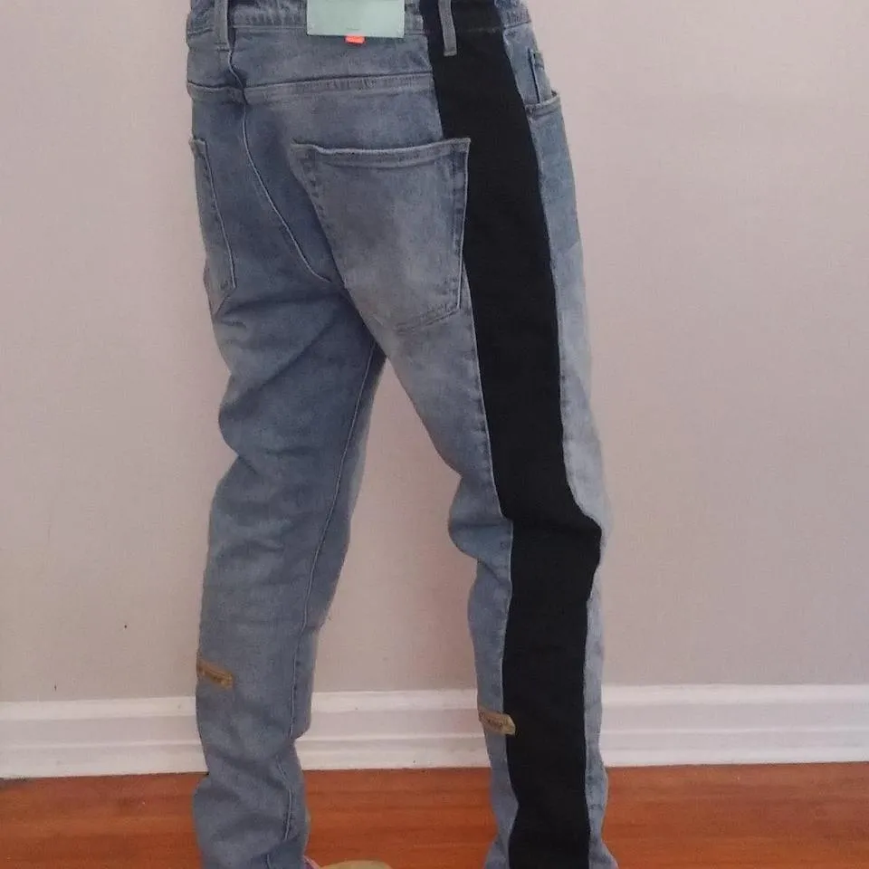 Off-White Men's Black and Blue Jeans