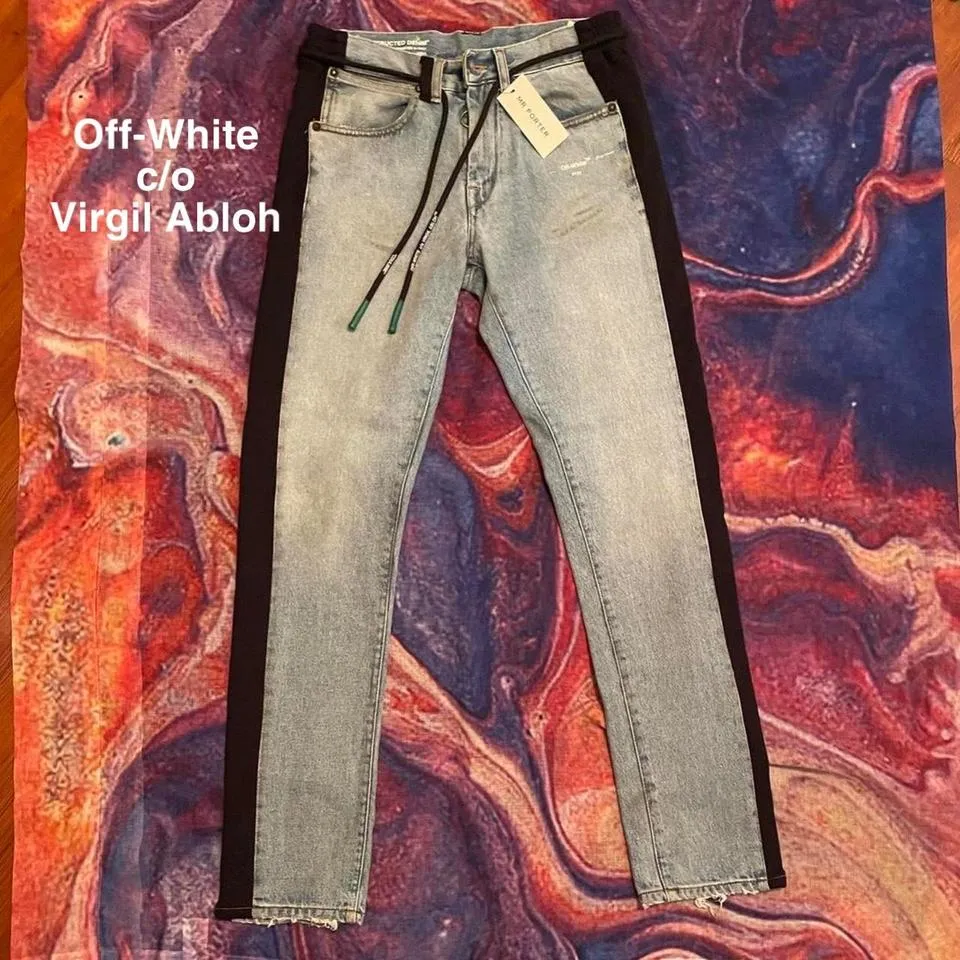 Off-White Men's Blue and Black Jeans