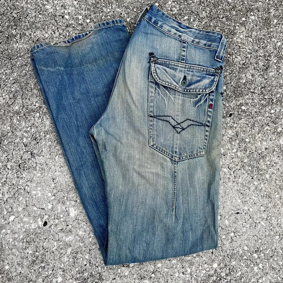 Replay Men's Blue and Red Jeans