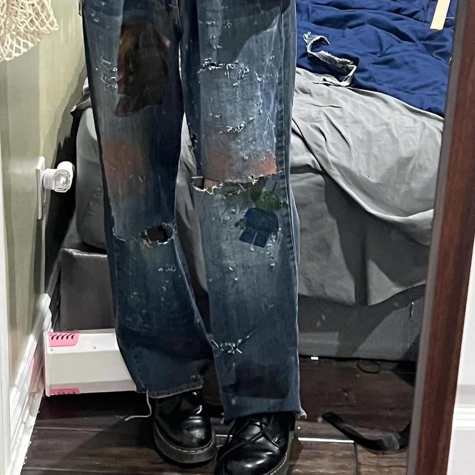 Rick Owens Men's Blue and Navy Jeans
