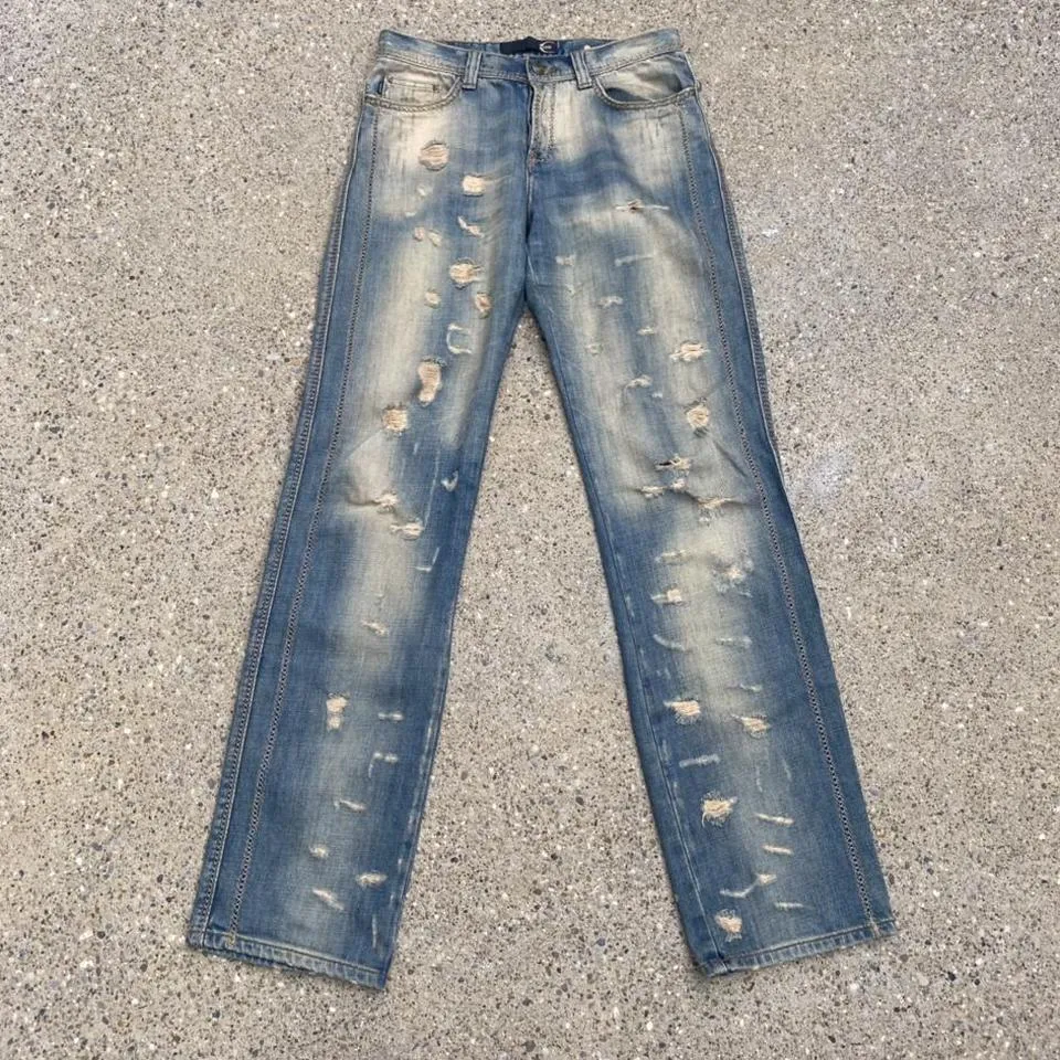 Roberto Cavalli Men's Navy and Cream Jeans