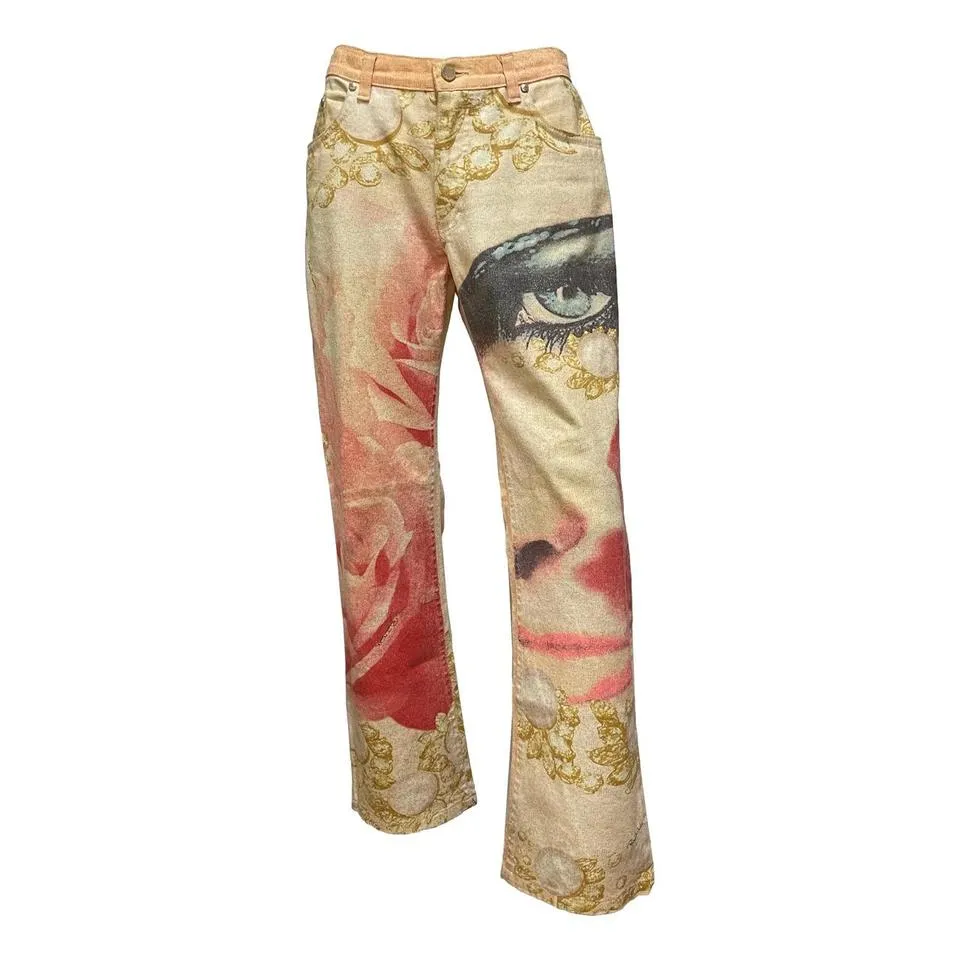 Roberto Cavalli Men's Cream and Pink Jeans