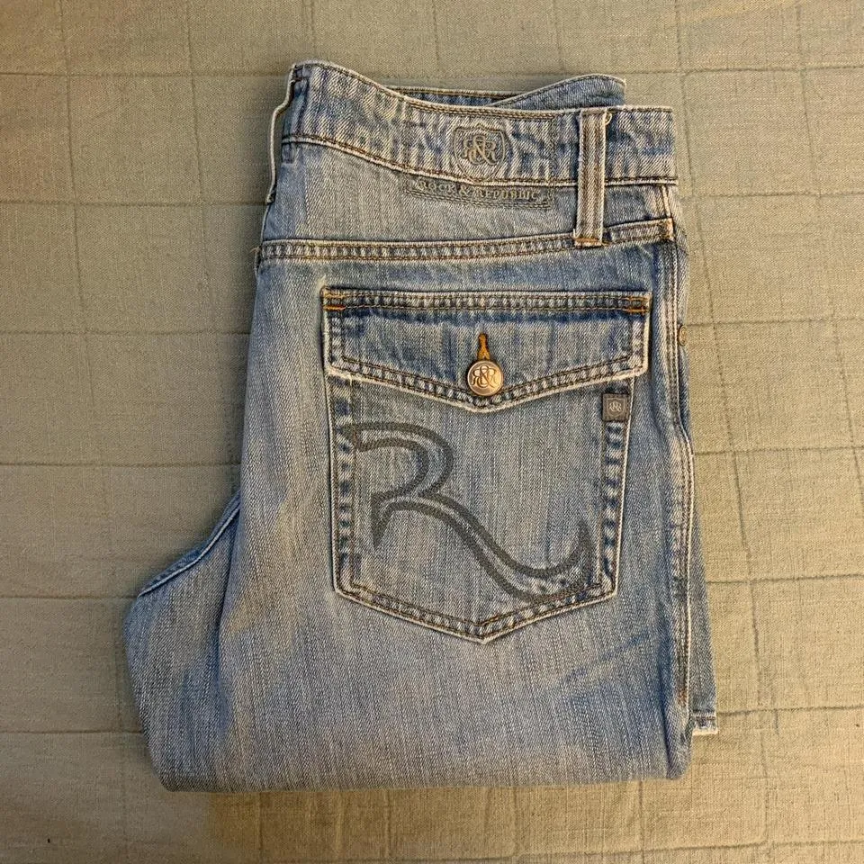 Rock and Republic Men's Blue and White Jeans