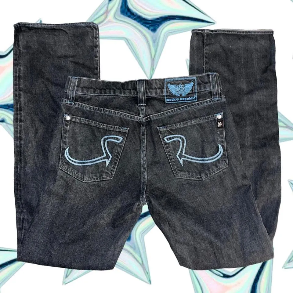 Rock and Republic Men's Blue and Grey Jeans