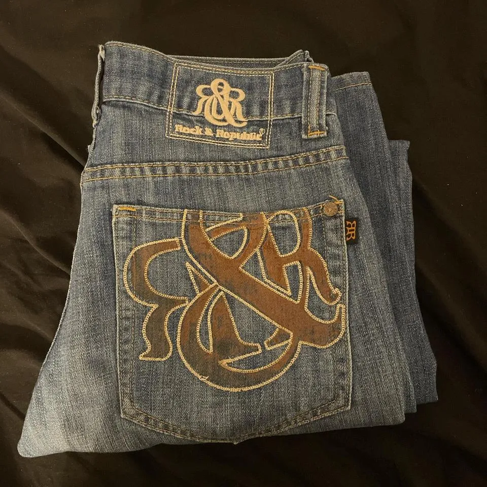 Rock and Republic Men's Blue and Brown Jeans