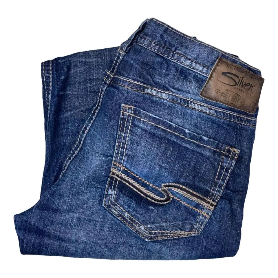 Men's Blue and Tan Jeans