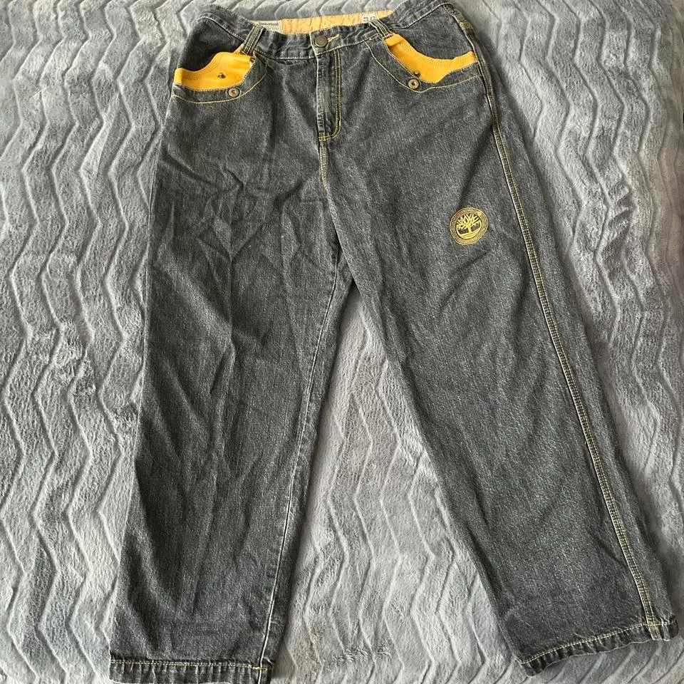 Timberland Men's Black and Yellow Jeans