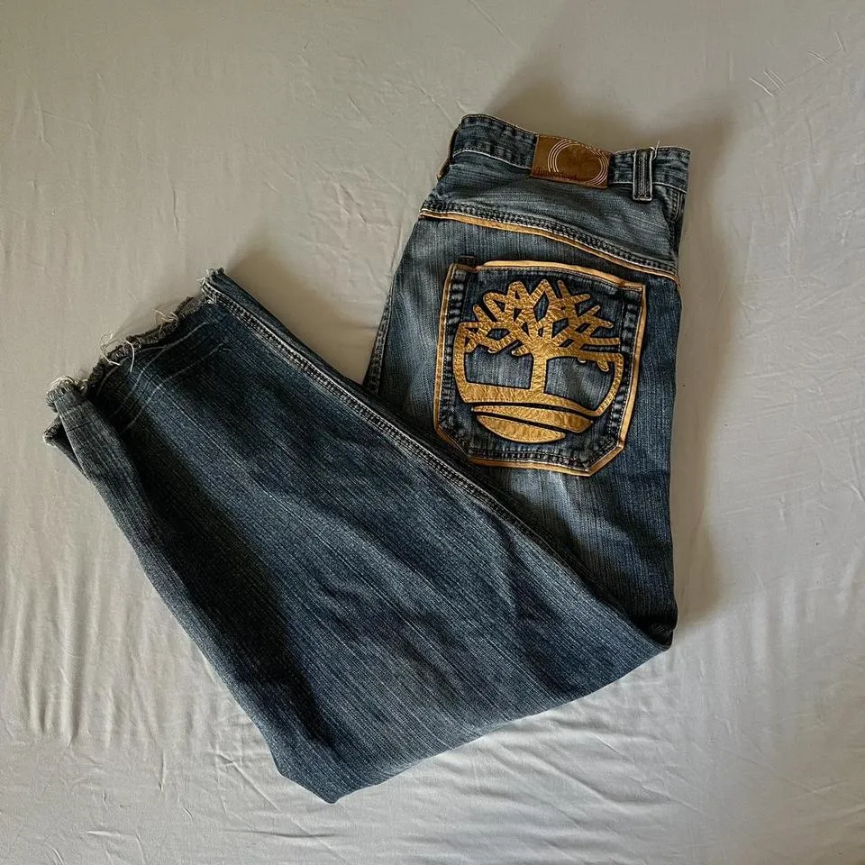 Timberland Men's Blue and Yellow Jeans