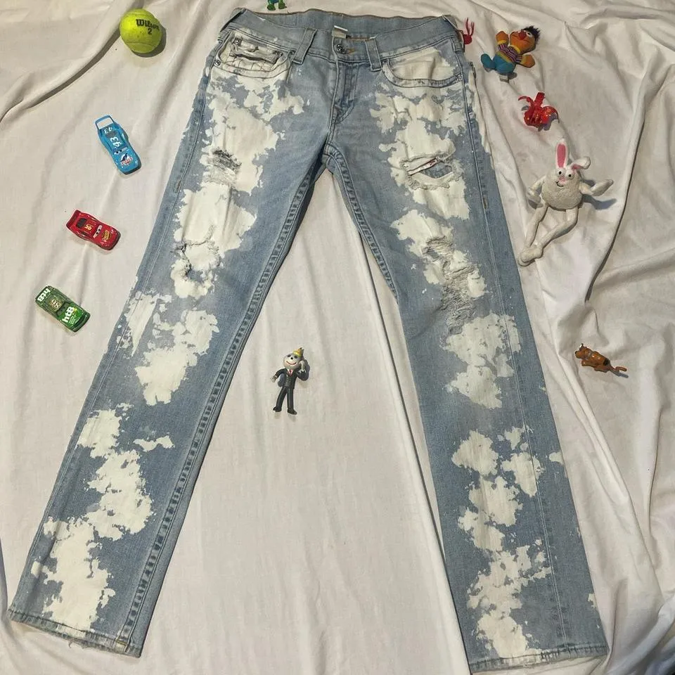 True Religion Men's Blue and White Jeans