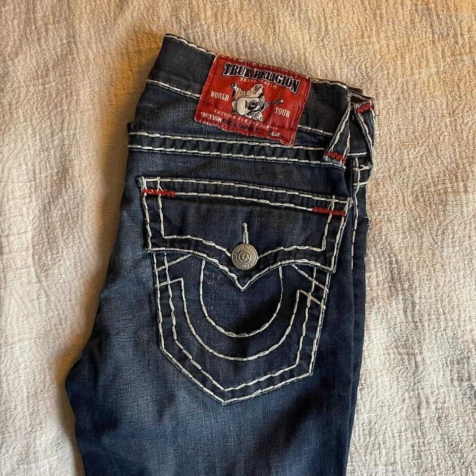 True Religion Men's Navy and Red Jeans
