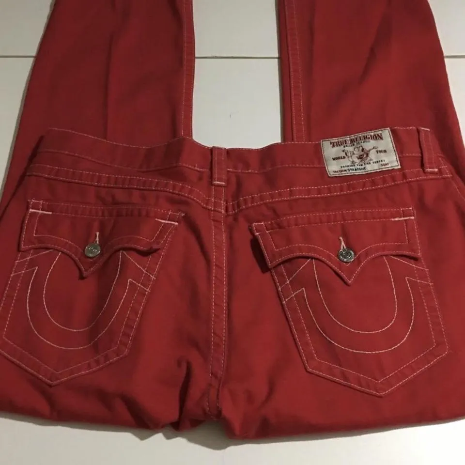 True Religion Men's Red and White Jeans
