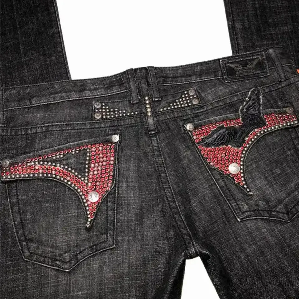 True Religion Men's Black and Red Jeans