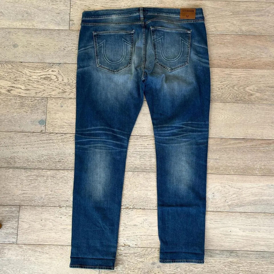 True Religion Men's Blue and White Jeans