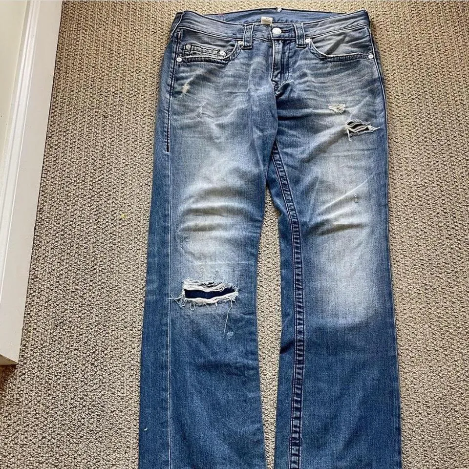 True Religion Men's Blue and White Jeans