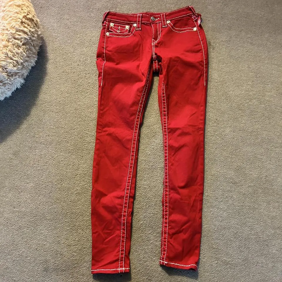True Religion Men's Red and White Jeans