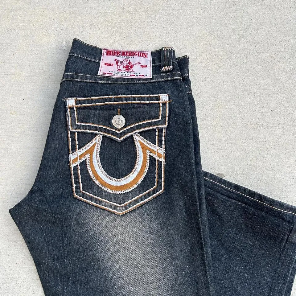 True Religion Men's Black and Orange Jeans