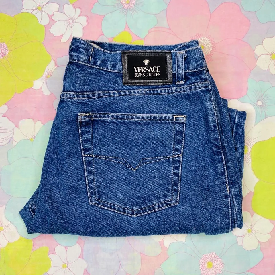 Versace Men's Blue and Black Jeans