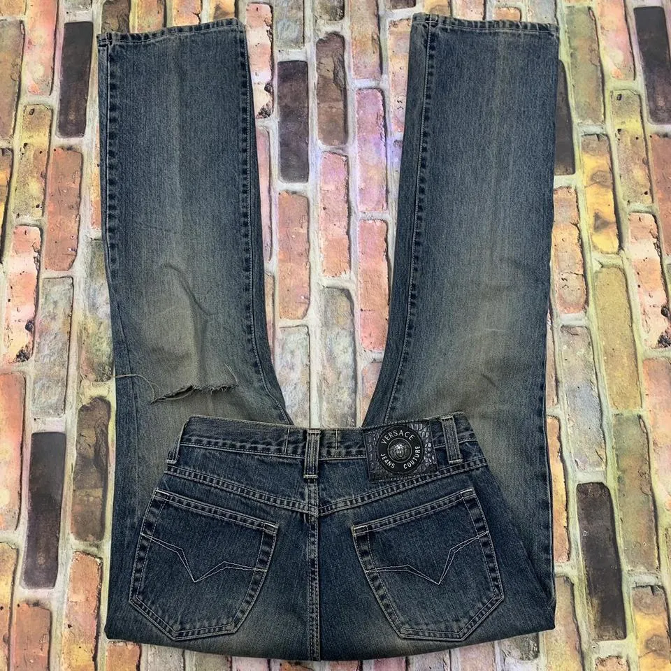 Versace Men's Navy and Tan Jeans