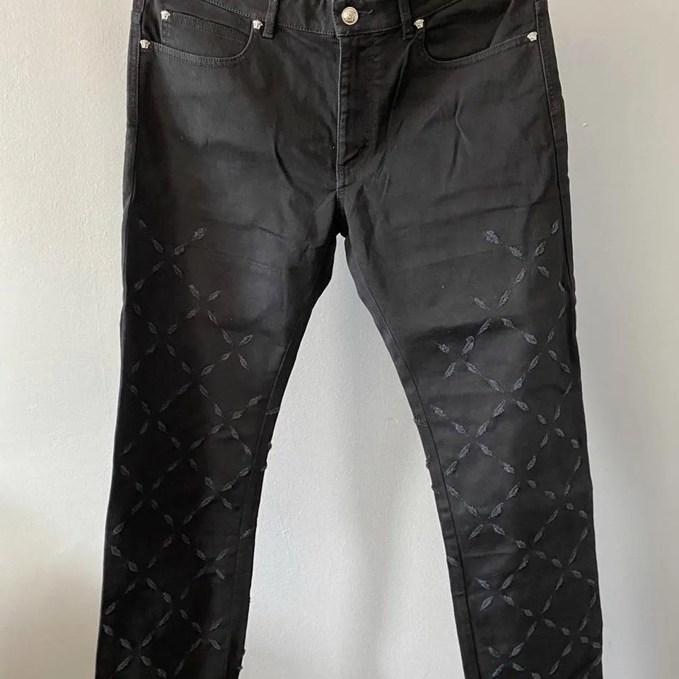 Versace Men's Black and Silver Jeans