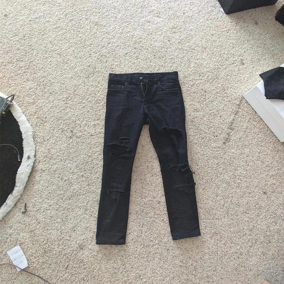 Yves Saint Laurent Men's Black and Silver Jeans