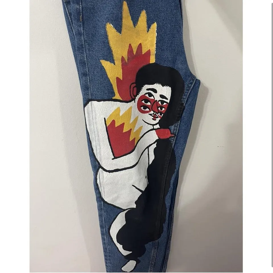 Zara Men's Blue and Red Jeans