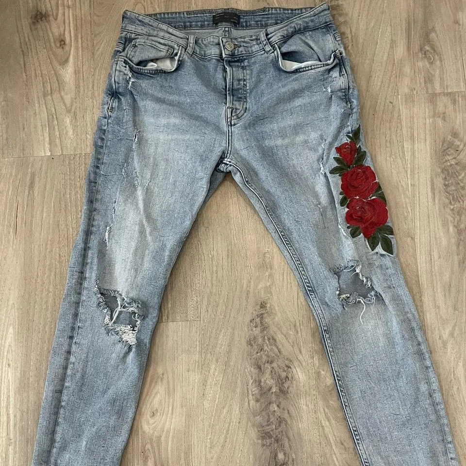 Zara Men's Blue and Red Jeans