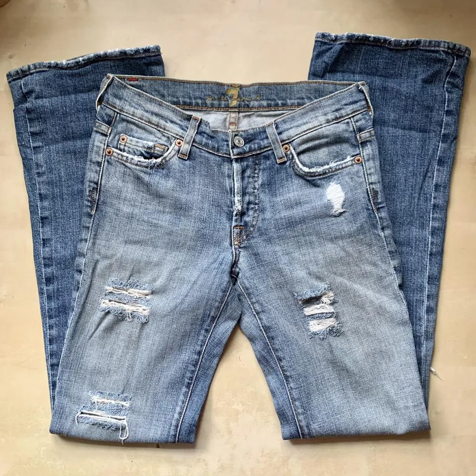 7 For All Mankind Women's Blue and White Jeans