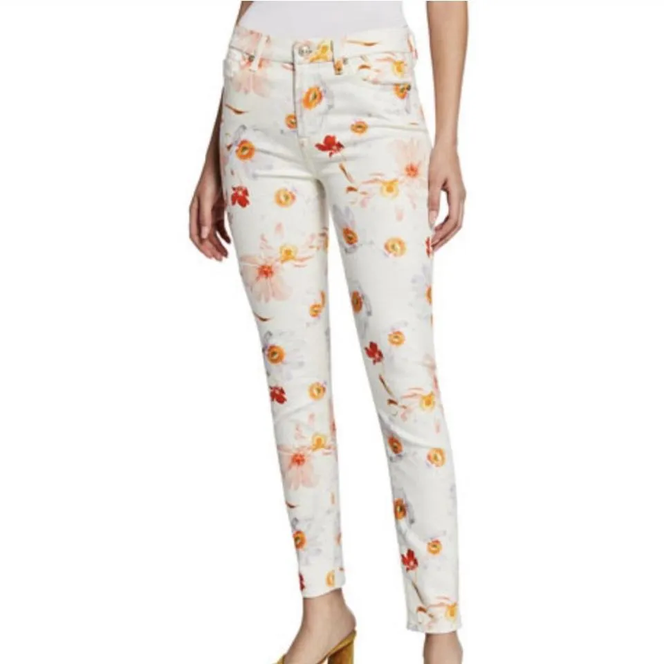 7 For All Mankind Women's White and Orange Jeans