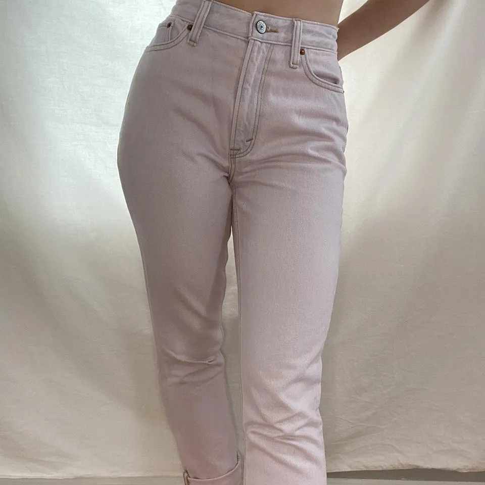 Abercrombie & Fitch Women's Pink and White Jeans