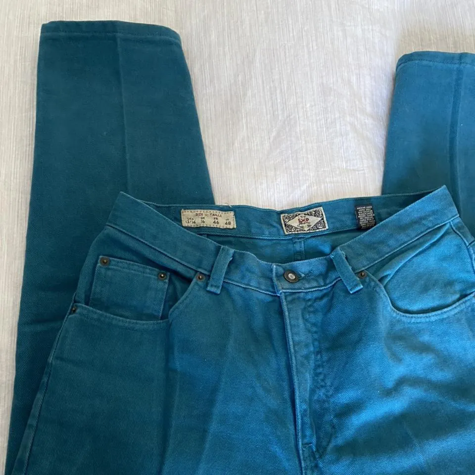 Express Women's Blue and Green Jeans