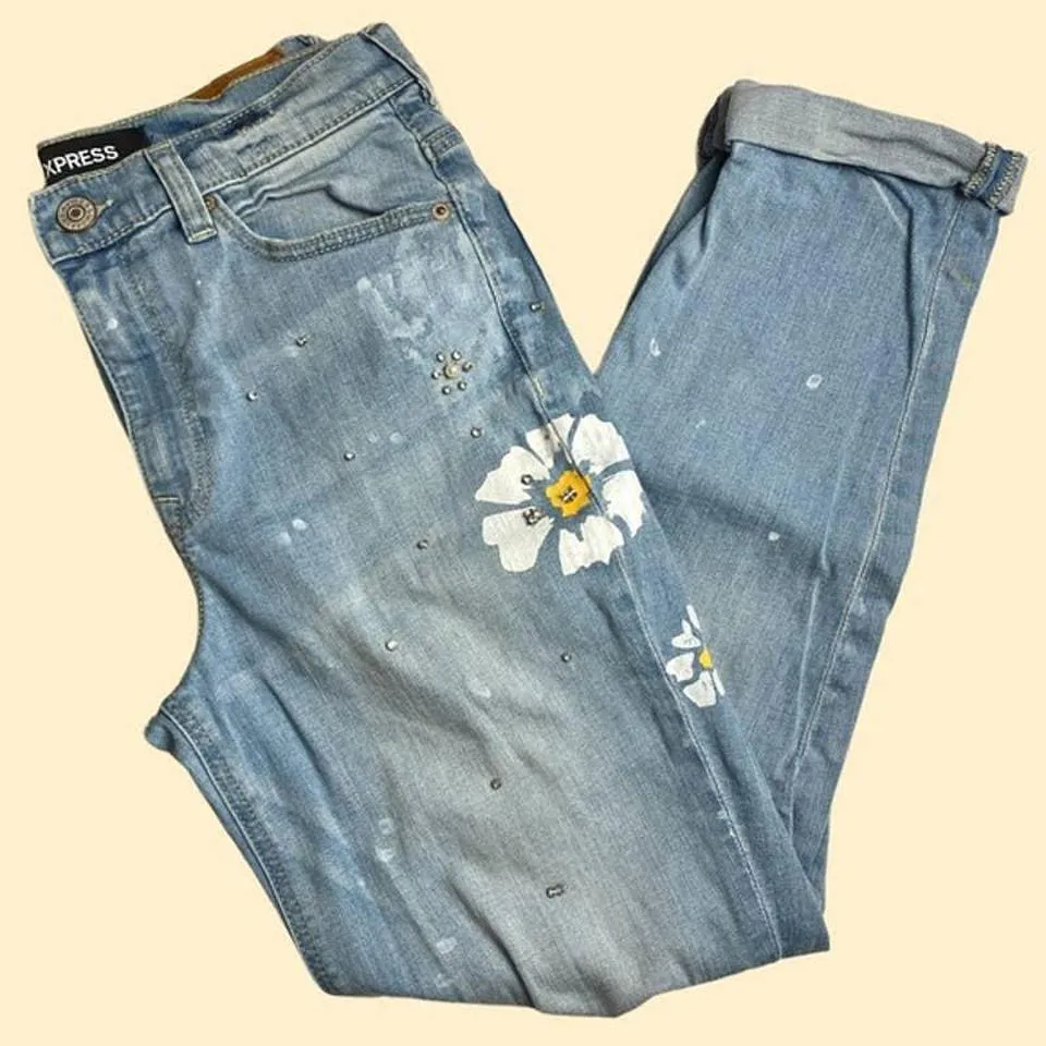 Express Women's Blue and Yellow Jeans