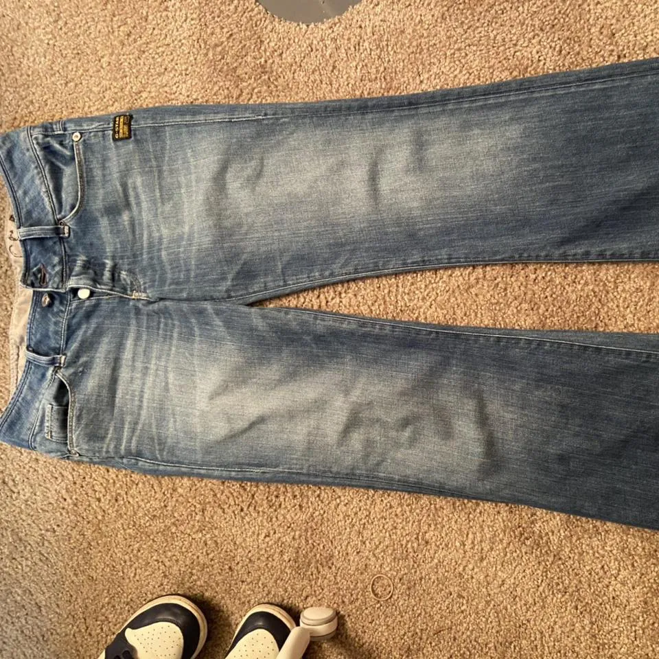 G-Star Women's White and Navy Jeans