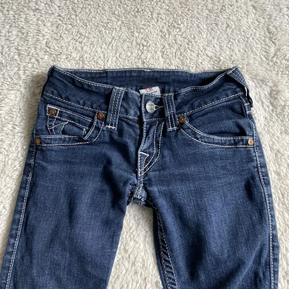 True Religion Women's Navy and White Jeans